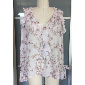 BCBGMAXAZRIA Pink Floral Chiffon Drape Top Size S